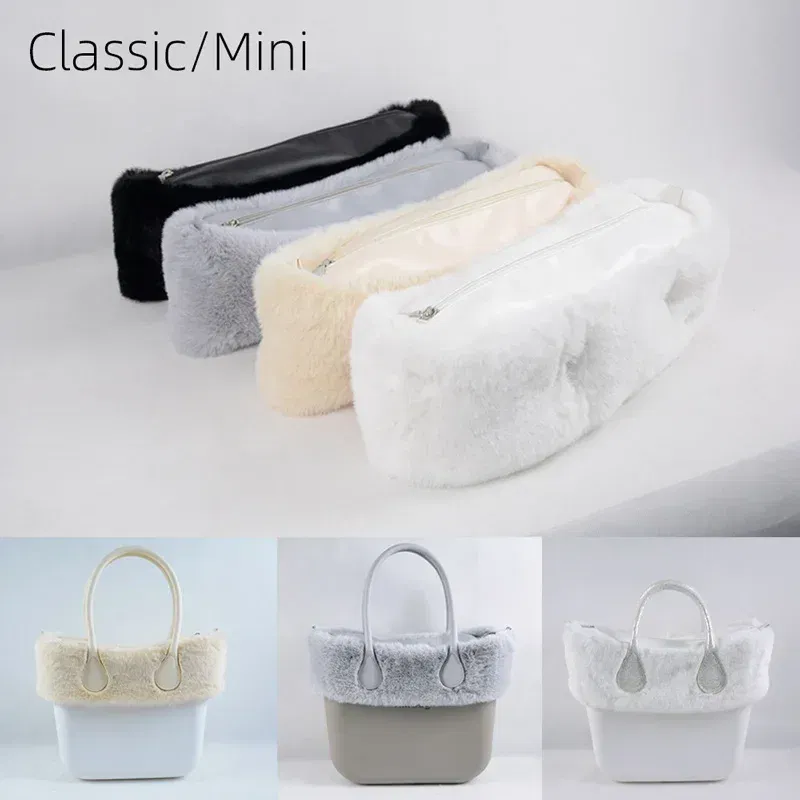 Color: Chocolate - New Autumn winter obag Faux Rex Rabbit fur zipper up furry Trim Inner pocket for Classic Mini O bag Accesorios