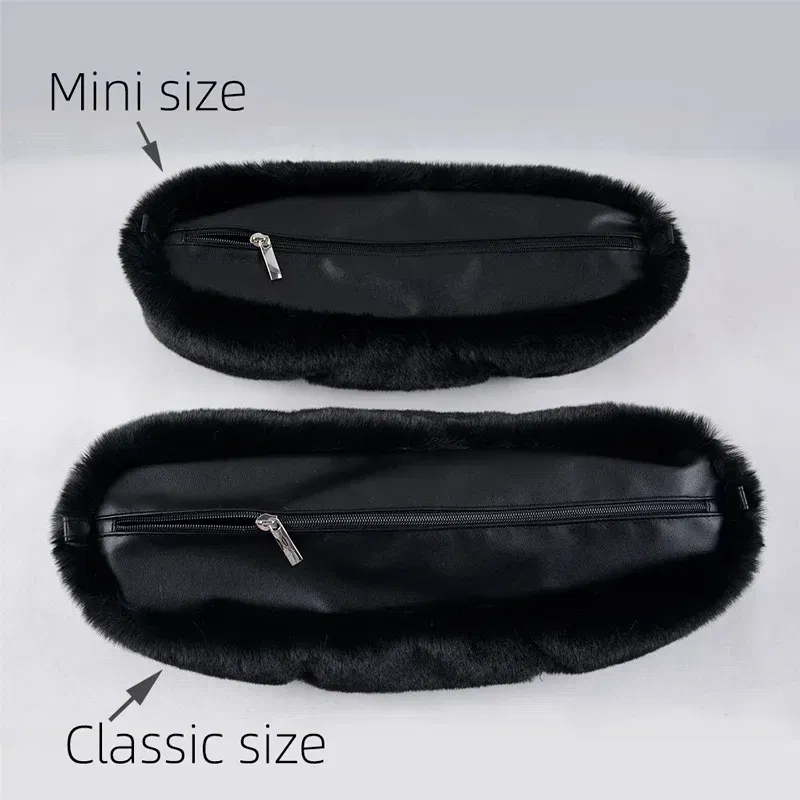 Color: Chocolate - New Autumn winter obag Faux Rex Rabbit fur zipper up furry Trim Inner pocket for Classic Mini O bag Accesorios