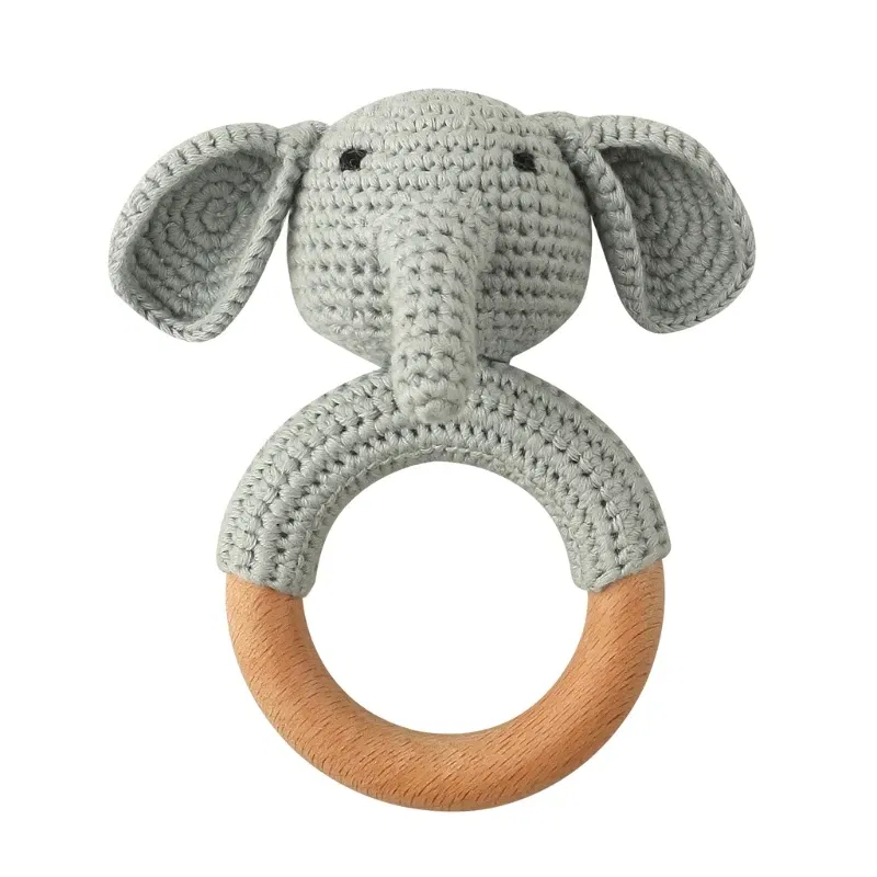 Color: Red - 1pc Baby Teether Safe Wooden Toys Mobile Pram Crib Ring DIY Crochet Giraffe Deer Rattle Soother Product