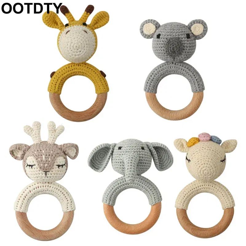 Color: Red - 1pc Baby Teether Safe Wooden Toys Mobile Pram Crib Ring DIY Crochet Giraffe Deer Rattle Soother Product