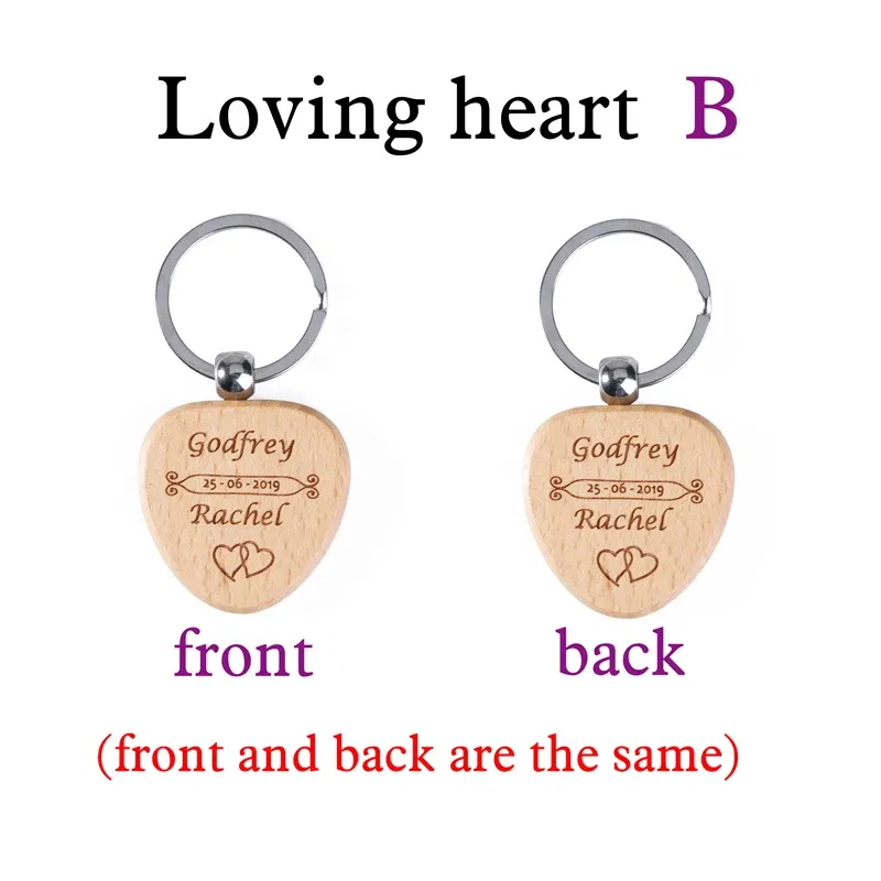 Color: Pink - 2024 Custom Logo Blank Round Rectangle Wooden Key Chain DIY Promotion Wood Keychains Wedding Gift