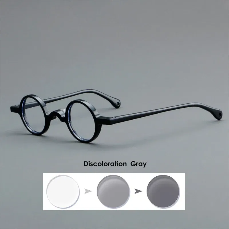Frame Color: black, Eye Prescription: +375 - VCKA Photochromic Acetate Myopia Glasses Men Retro Small Round Frames Women Custom prescription Anti-Blue Eyewear -0.5 TO -10