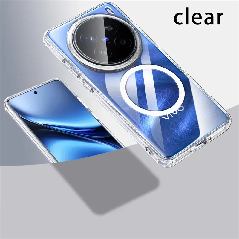Color: Clear, Material: aluminum - Magnetic Case For Vivo X200 Pro Case MagSafe Transparent Phone Cover For Vivo X200Pro Mini 5G Protect Shell Shockproof Bumper