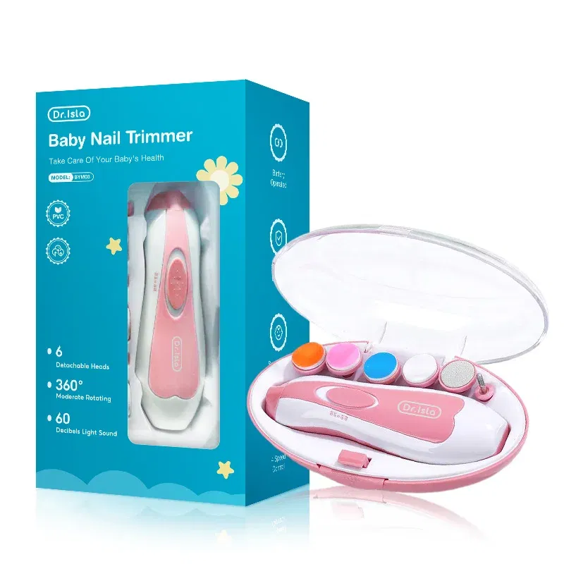Color: Pink - MAMIJOY Electric baby Nail clipper LED Light Baby Nail Trimmer Baby Care Set 4-speed speed Adjustment With Low Noise