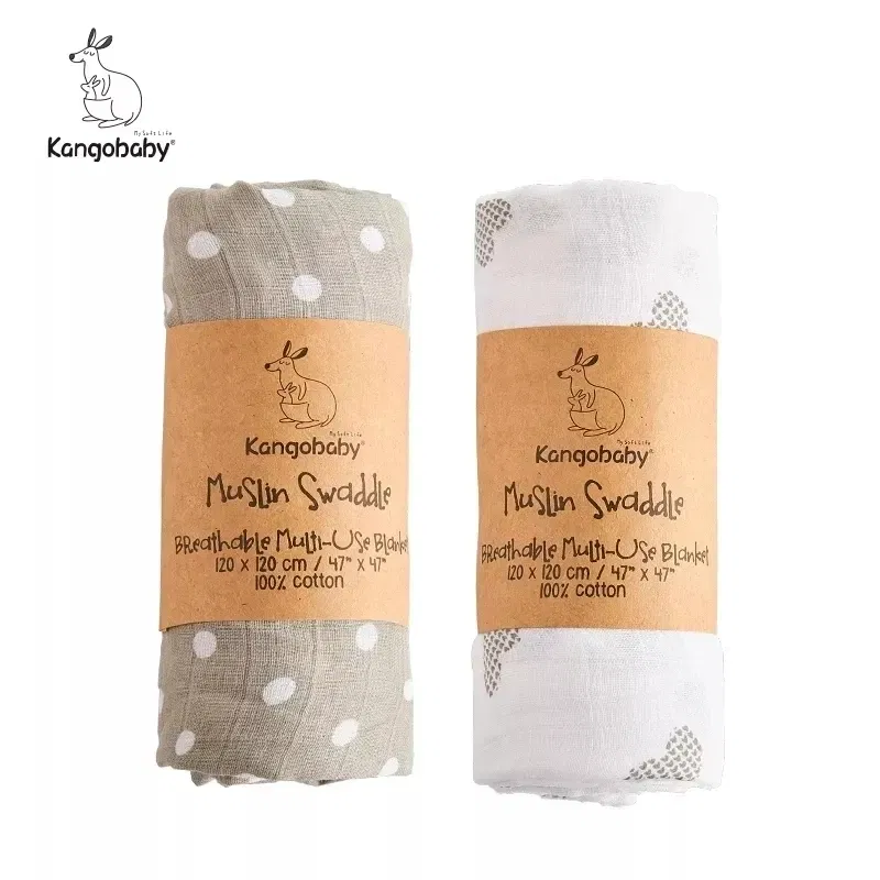 Color: Light Green - Kangobaby New Design 2pcs Set Double Layers 100% Cotton Newborn Baby Muslin Swaddle Blanket