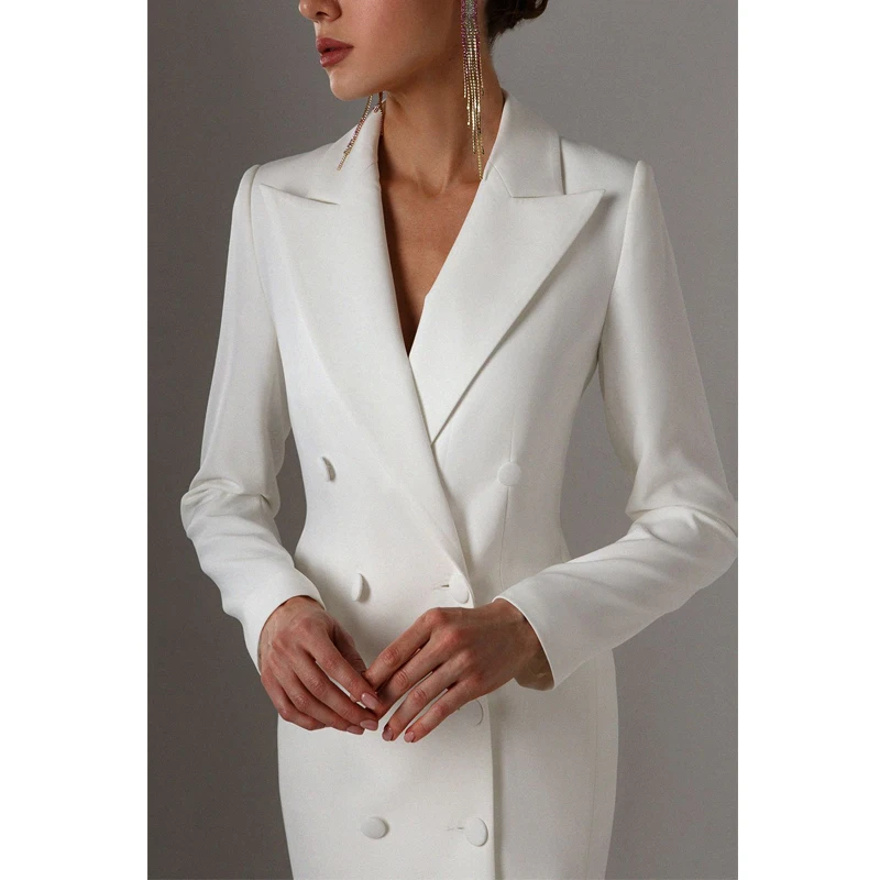 Color: SKY BLUE, Size: M - Women's Suit Long Blazer Double Breasted Jacket White Tuxedo Party Point Lapel Clothes спор?‚ивн?‹й кос?‚юм ?¶?µнск