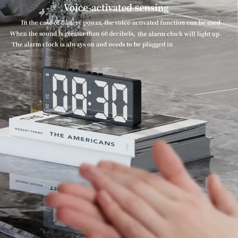 Color: Red - LED Alarm Clock Electronic Student Digital Clock Voice Control Dual Snooze 12/24H Dual Alarms Temperature Mute Table Clock