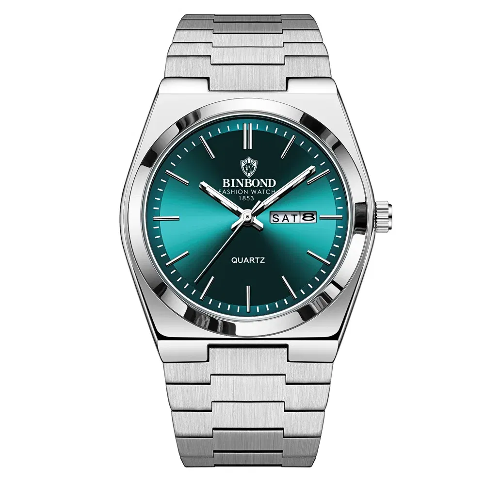 Color: Gold - UTHAI Men Watch Light Luxury Brand Stainless Steel Double Calendar Waterproof Male Business Leisure Fashion Quartz Clock Watches