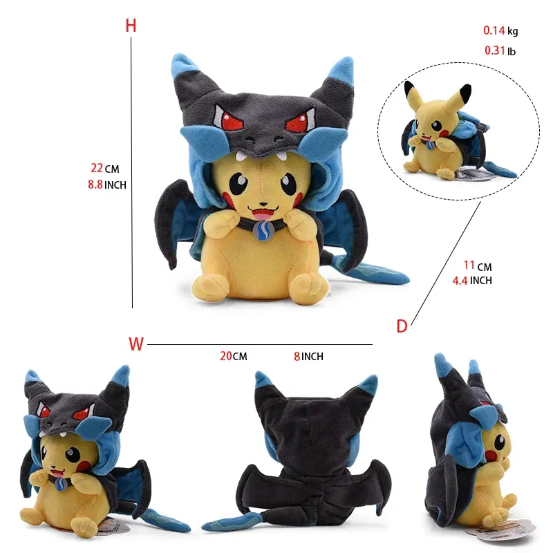 Color: plum - Cos Eevee Pikachu Cosplay Plush Toys Pikachu Peluche Lucario Stuffed Animal Doll Collectible Gift,Cartoon 20-30CM