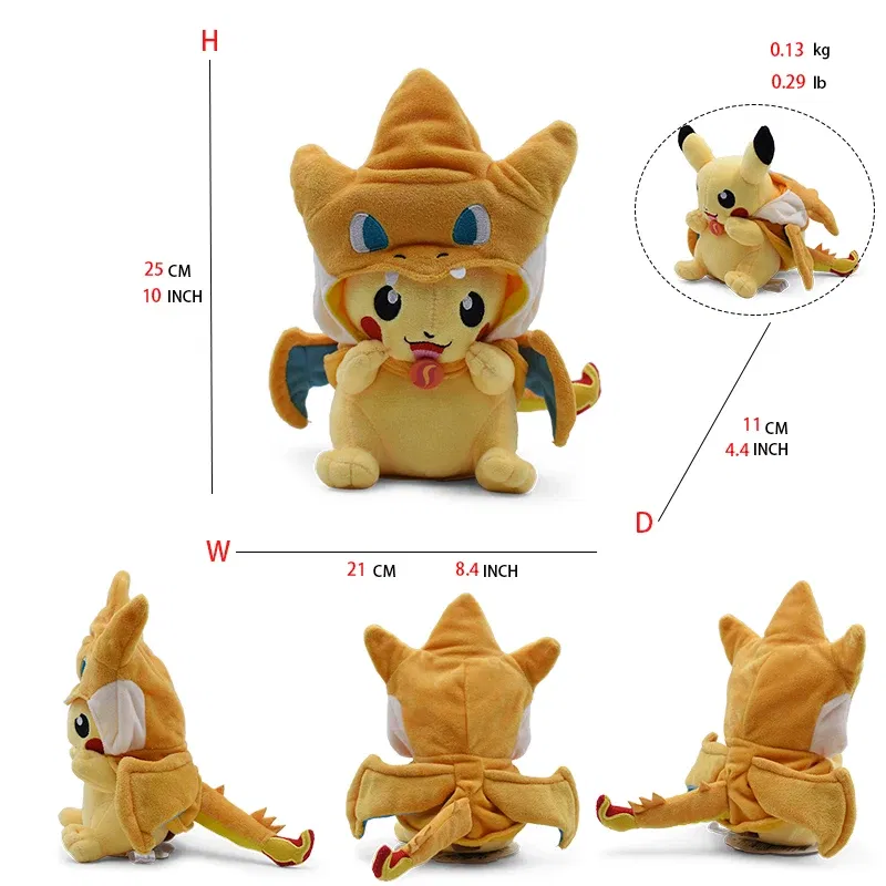 Color: plum - Cos Eevee Pikachu Cosplay Plush Toys Pikachu Peluche Lucario Stuffed Animal Doll Collectible Gift,Cartoon 20-30CM