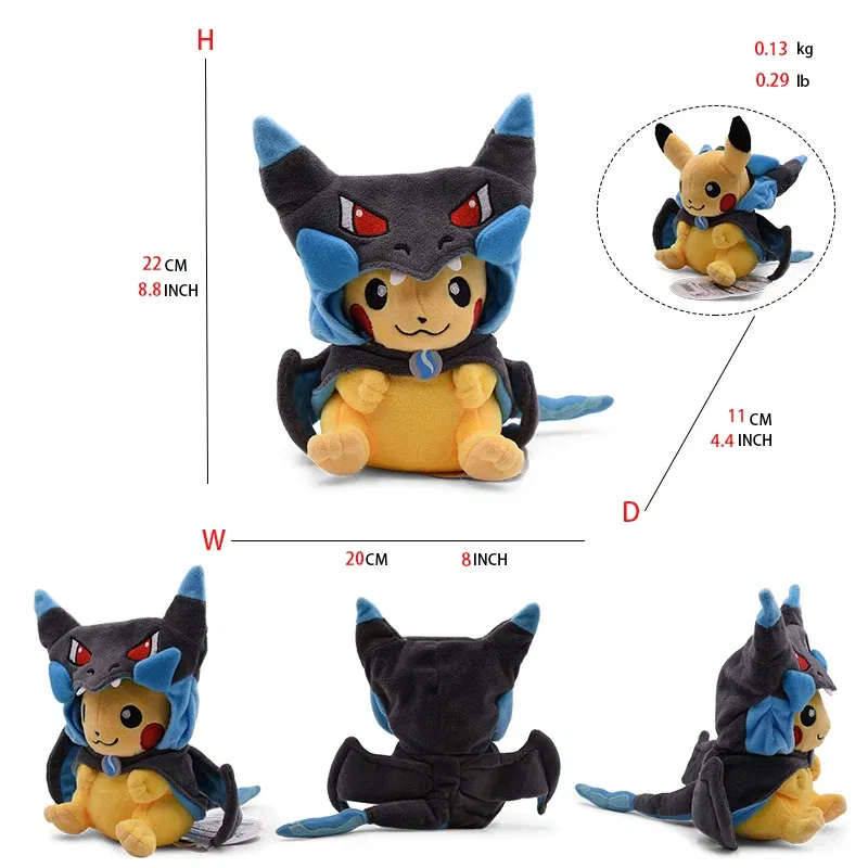 Color: plum - Cos Eevee Pikachu Cosplay Plush Toys Pikachu Peluche Lucario Stuffed Animal Doll Collectible Gift,Cartoon 20-30CM