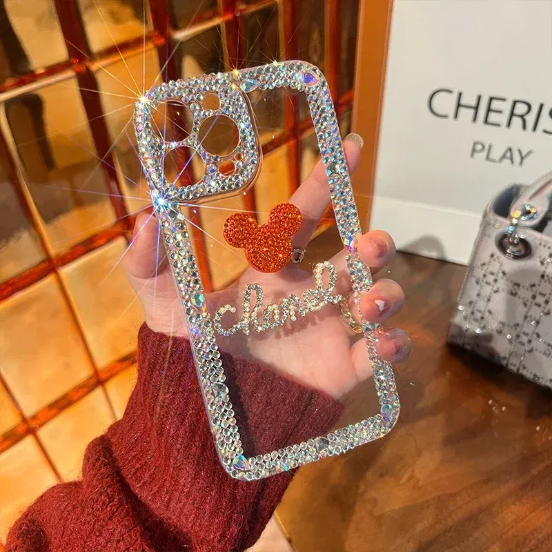 Color: black, Material: Silicon - Bling Glitter 3D cute cartoon Diamond soft silicon phone case For iphone 15 14 13 12 11 Pro Max 7 8 Plus X XS XR MAX Clear Cover