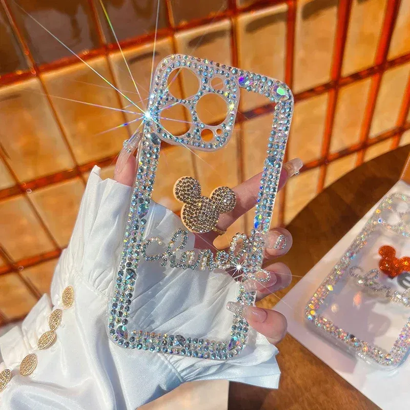 Color: black, Material: Silicon - Bling Glitter 3D cute cartoon Diamond soft silicon phone case For iphone 15 14 13 12 11 Pro Max 7 8 Plus X XS XR MAX Clear Cover