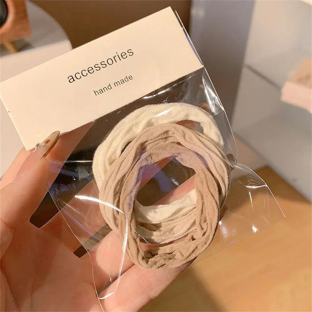 Color: Dark Grey - 5pcs/Set Simple Bow Hair Ties Ropes Colorful Elastic Seamless Ponytail Holder Rubber Band For Toddler Girls