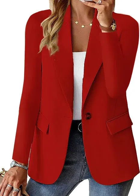 Color: Red, Size: XXL - Womens Spring Winter Down Full Long Sleeve Coat Autumn Blazer Button Outwear Suit Cardigan Female