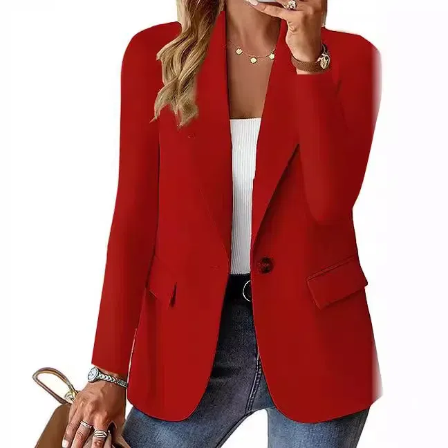 Color: Red, Size: XXL - Womens Spring Winter Down Full Long Sleeve Coat Autumn Blazer Button Outwear Suit Cardigan Female
