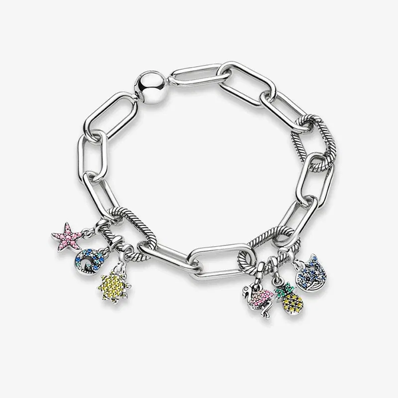 Color: Gold - 2022 New 925 Sterling Silver My Love Starfish Flamingo Pendant Charm Fit Original Pandora Me Bracelet DIY Bead Jewelry For Women