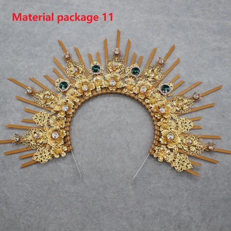 Color: Gold - MATERIAL PACKAGE Sunburst Goddess Gold Spike Mary Halo Crown Headpiece NYLON ZIP TIE Wedding Bride Hair Band Tiar