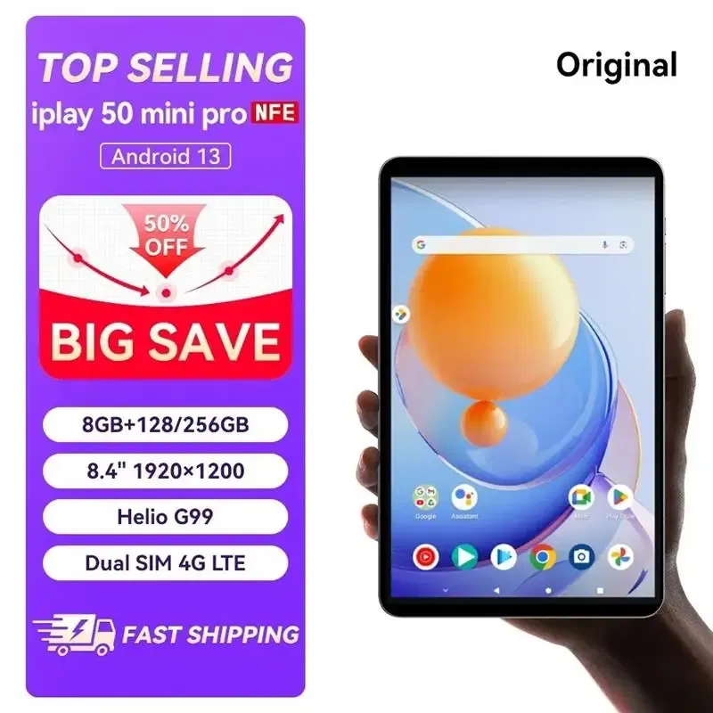 Color: Yellow, Ships From: CHINA - Top Iplay 50 mini pro 8.4in Tablet 5000mAh Long-Lasting RAM 8GB ROM 256GB Widevine L1 Netflix Helio G99 CPU IPS Display