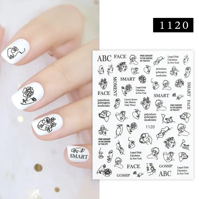 Color: BROWN RED - 1Pc Christmas Stickers Santa Claus Snowflake Decals Catoon Image Muti- Pattern New Year Halloween Nail Art Stickers for Manicure