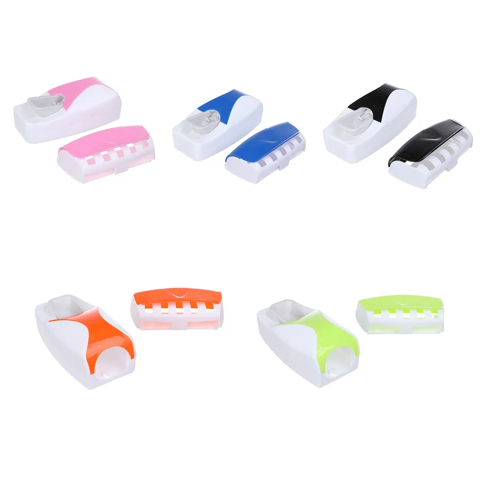 Color: Pink, Ships From: CHINA - Toothbrush Holder Automatic Toothpaste Dispenser Set Dustproof Sticky Suction Wall Mounted Toothpaste Squeezer Bathroom Holder