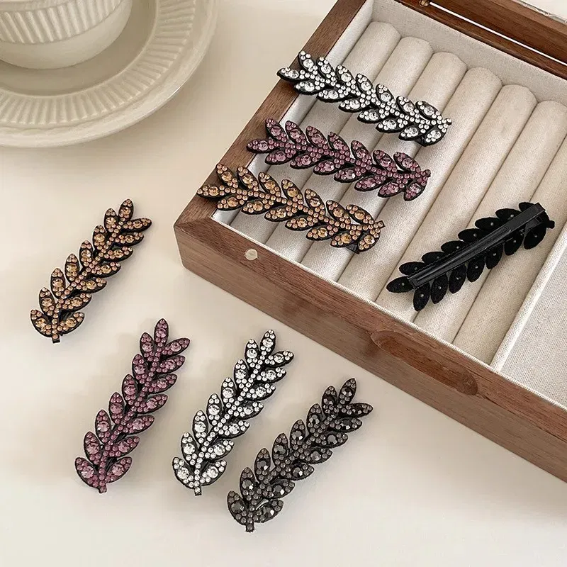 Color: Lavender - Fashion Mini Crystal Hair Pins Exquisite Rhinestone Ear of Wheat Duckbill Hair Clips Girl Side Barrettes