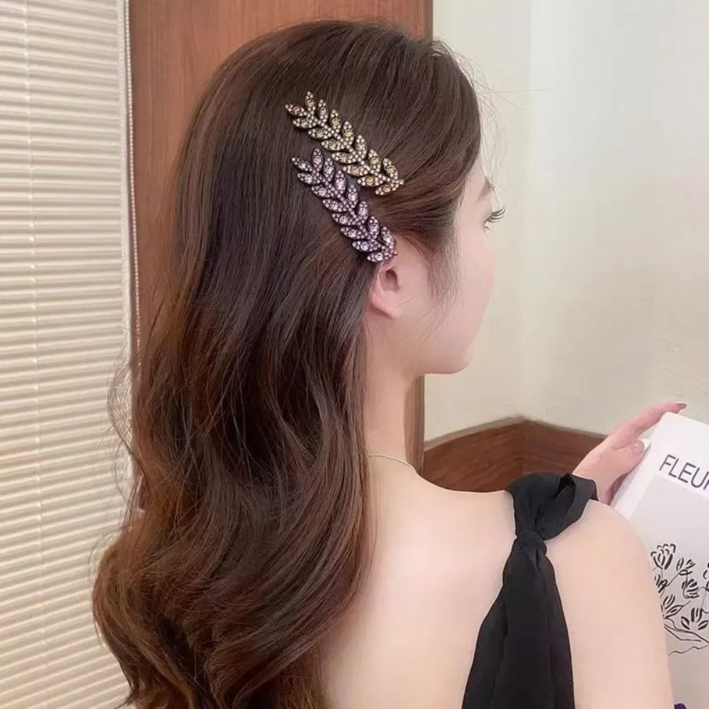 Color: Lavender - Fashion Mini Crystal Hair Pins Exquisite Rhinestone Ear of Wheat Duckbill Hair Clips Girl Side Barrettes
