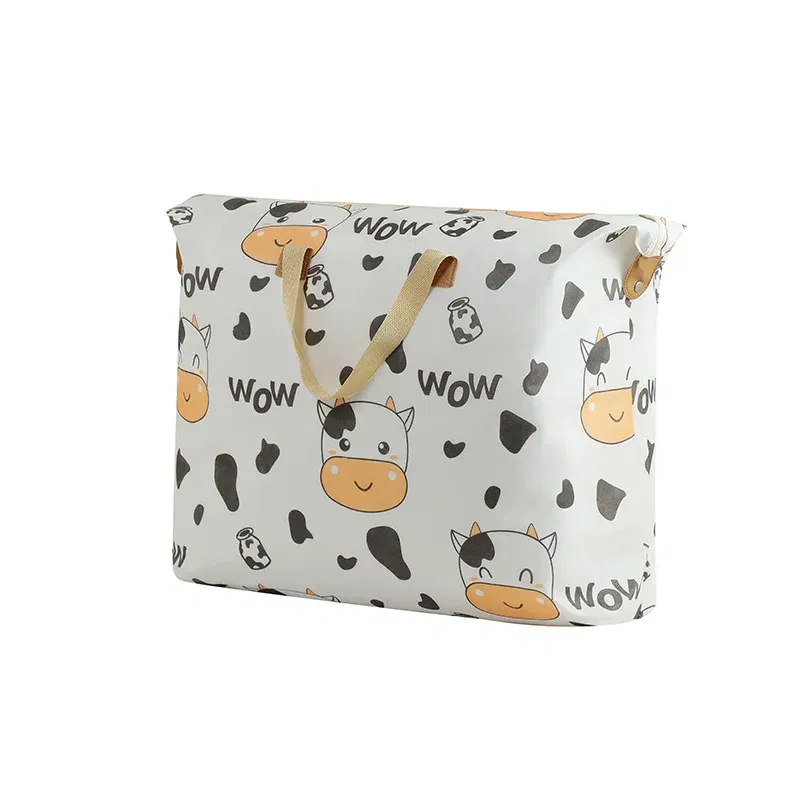 1pc Print Zipper Quilt Storage Bag Zipper Large Capacity Packing Bag Double Handle Moisture-proof Clothes Quilt Storage Bag