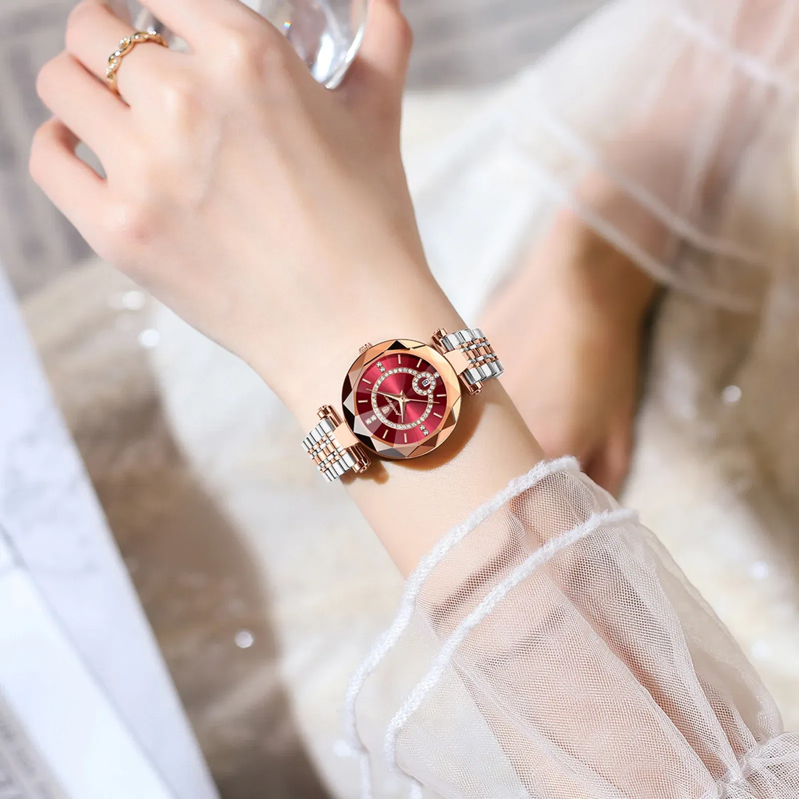 Color: Rose - POEDAGAR Luxury Watch For Woman High Quality Diamond Ladies Quartz Watch Waterproof Date Stainless Steel Women Watches reloj+box