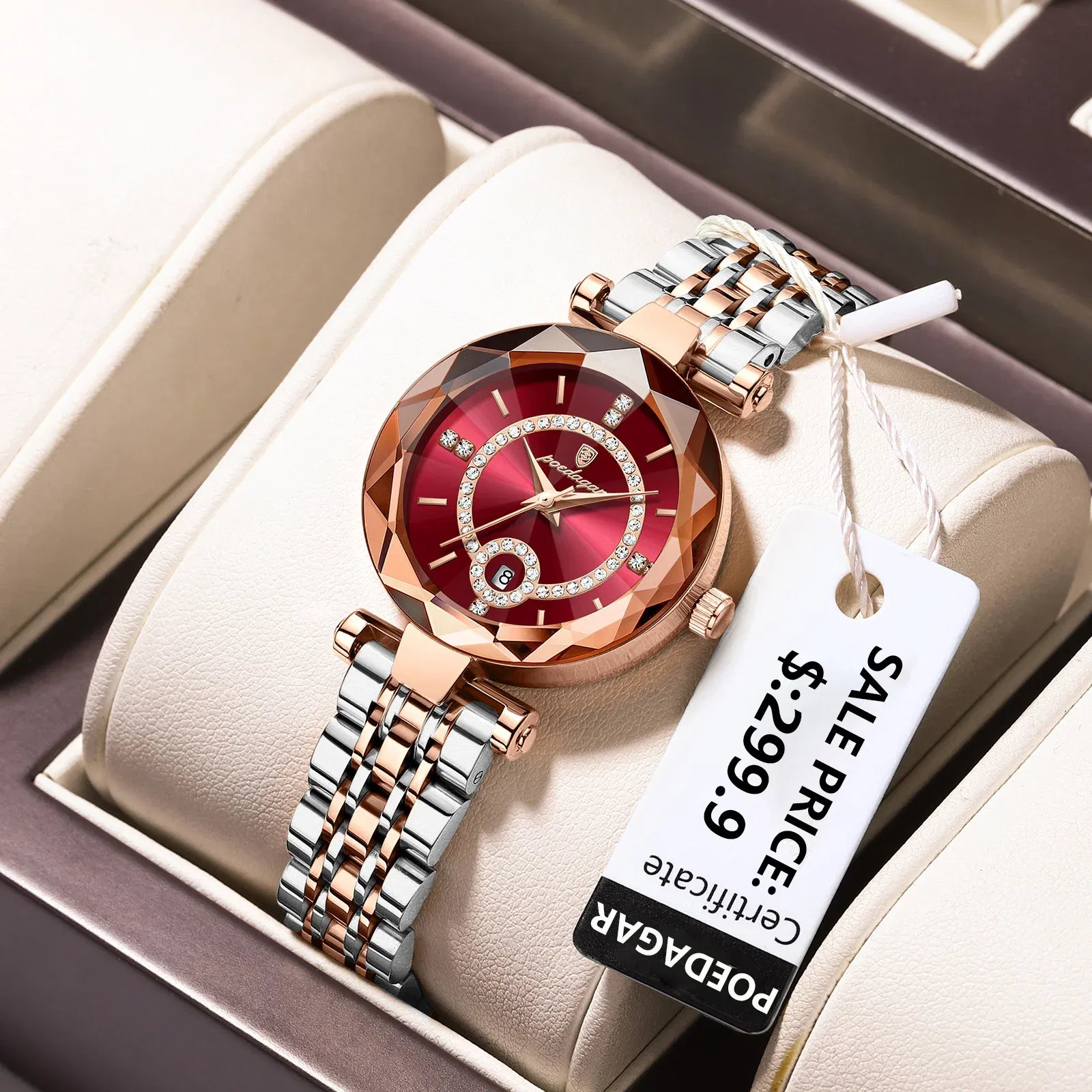 Color: Rose - POEDAGAR Luxury Watch For Woman High Quality Diamond Ladies Quartz Watch Waterproof Date Stainless Steel Women Watches reloj+box