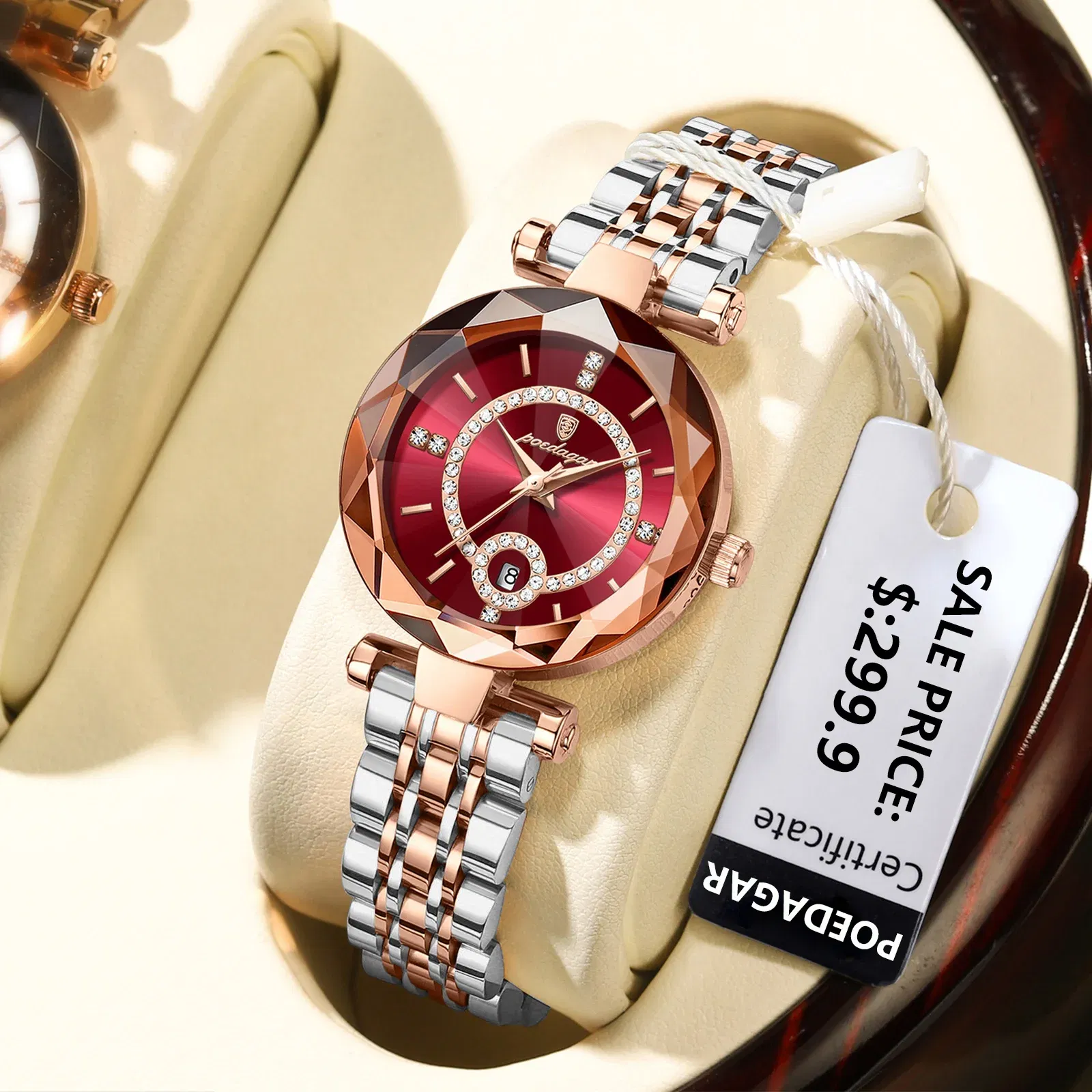 Color: Rose - POEDAGAR Luxury Watch For Woman High Quality Diamond Ladies Quartz Watch Waterproof Date Stainless Steel Women Watches reloj+box