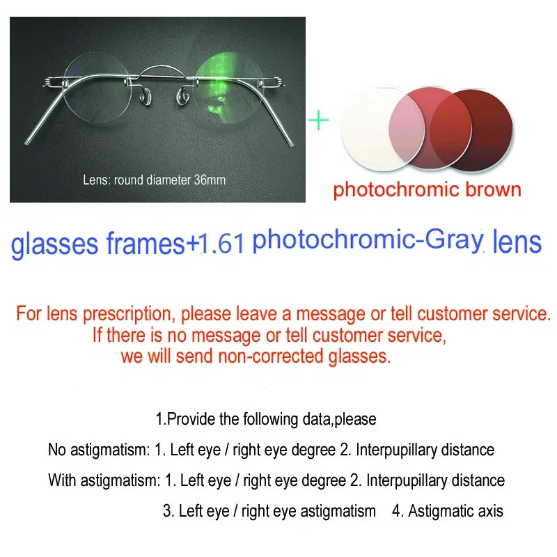 Frame Color: Khaki, Ships From: CHINA - Handmade glasses custom retro frameless small round men and women myopia prescription reading glasses screwless eyewear