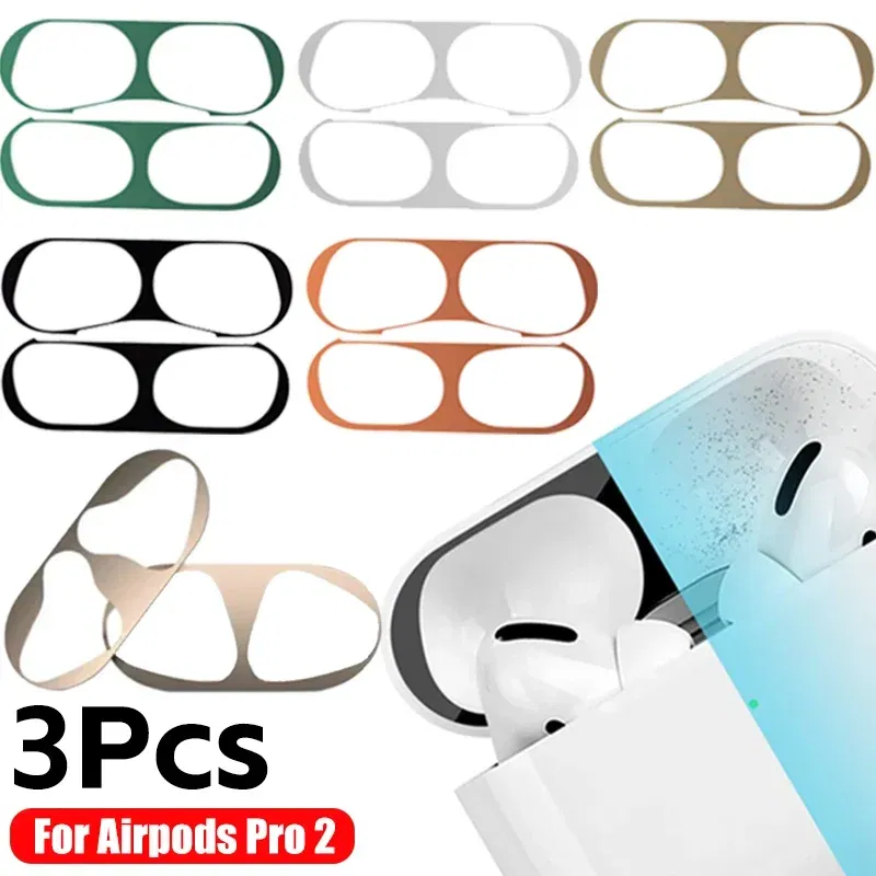 Color: MULTICOLOR - Dust-proof Sticker for Apple AirPods Pro Ultra-Thin Metal Dust Guard Protective Earphone Film for AirPods Pro 2 Cleaning Sticker