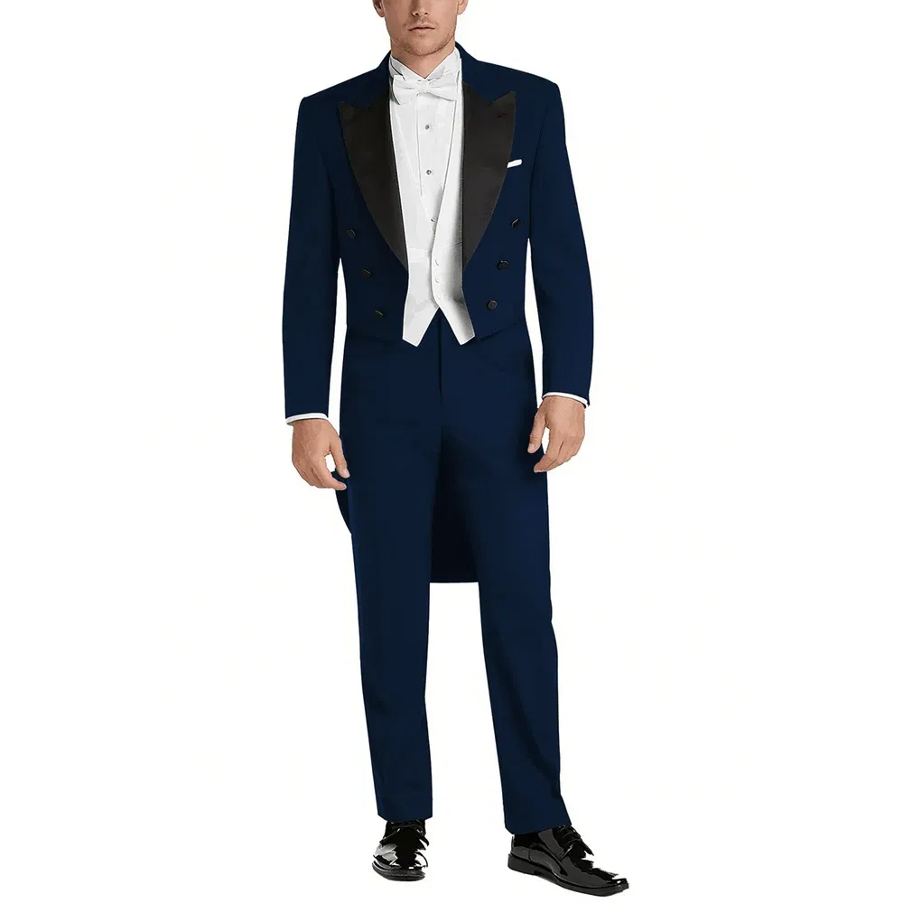 Color: Blue, Size: XXL - Italy Style Aristocratic Men Suit Three Pieces(Jacket+Pants+Vest) Hot-selling High-quality Double Breasted Male Clothing
