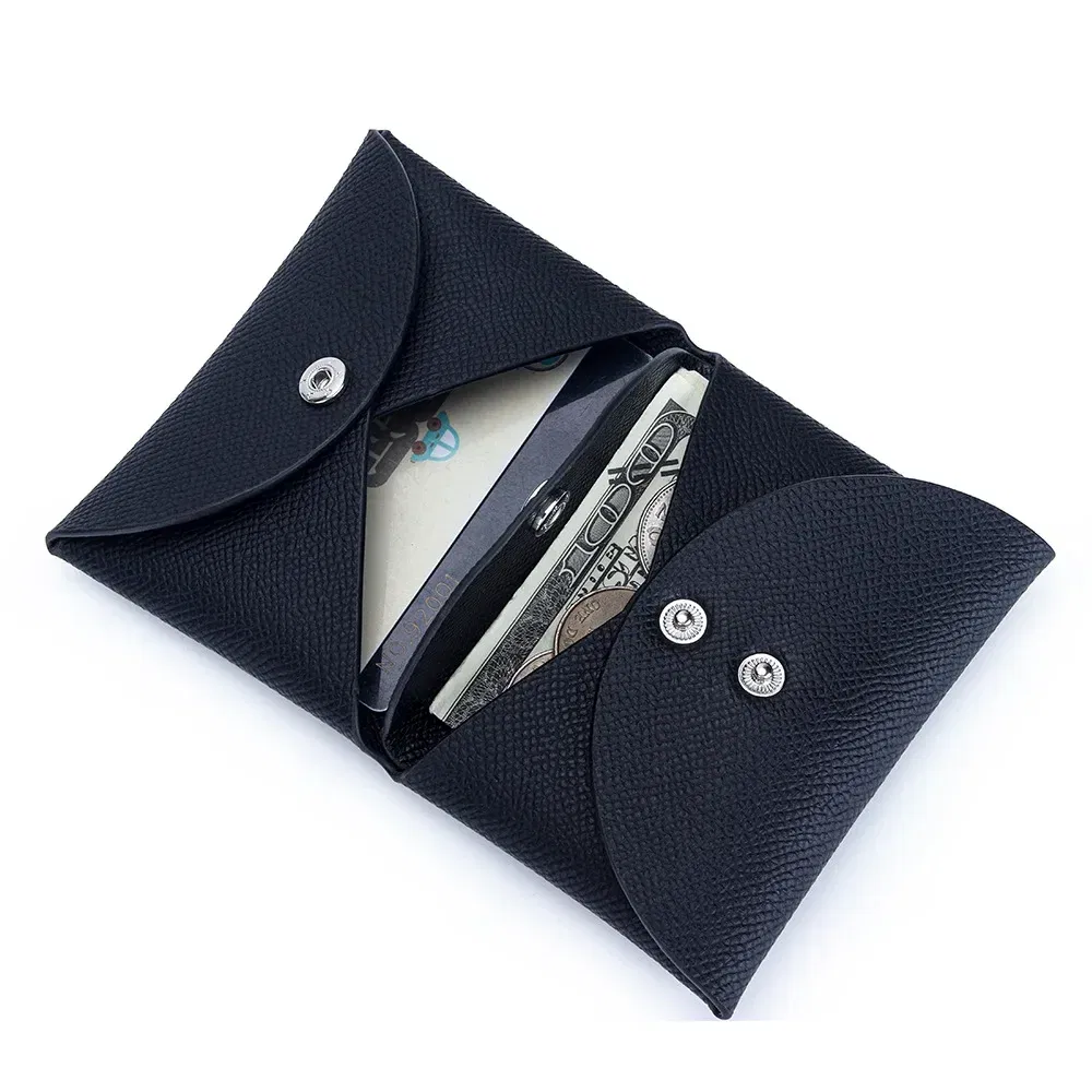 Color: Blue - Genuine Leather Coin Pouch Change Holder Mini Snap Pocket Wallet for Men Women Luxury Designer Credit Card Holder Coin Purses