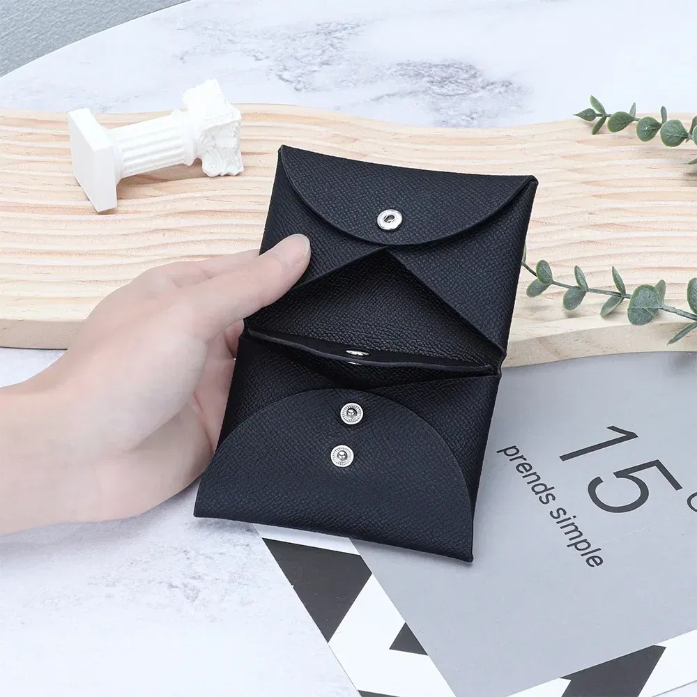 Color: Blue - Genuine Leather Coin Pouch Change Holder Mini Snap Pocket Wallet for Men Women Luxury Designer Credit Card Holder Coin Purses
