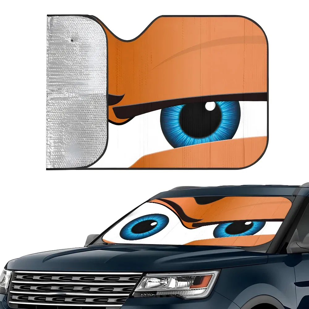 Color: Red - Cartoon Eyes Cute Car SunShade Windshield Foldable Three-layer Insulation Sunshade By Suction Cup Blocks UV Rays Sun