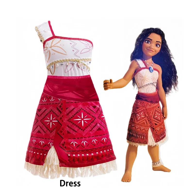 Color: Brown, Kid Size: 15 - Disney Movie Moana 2 Girl Dress Cosplay Party Costume Ocean Adventure Princess Fancy Clothes Children Vaiana Outfit Dress