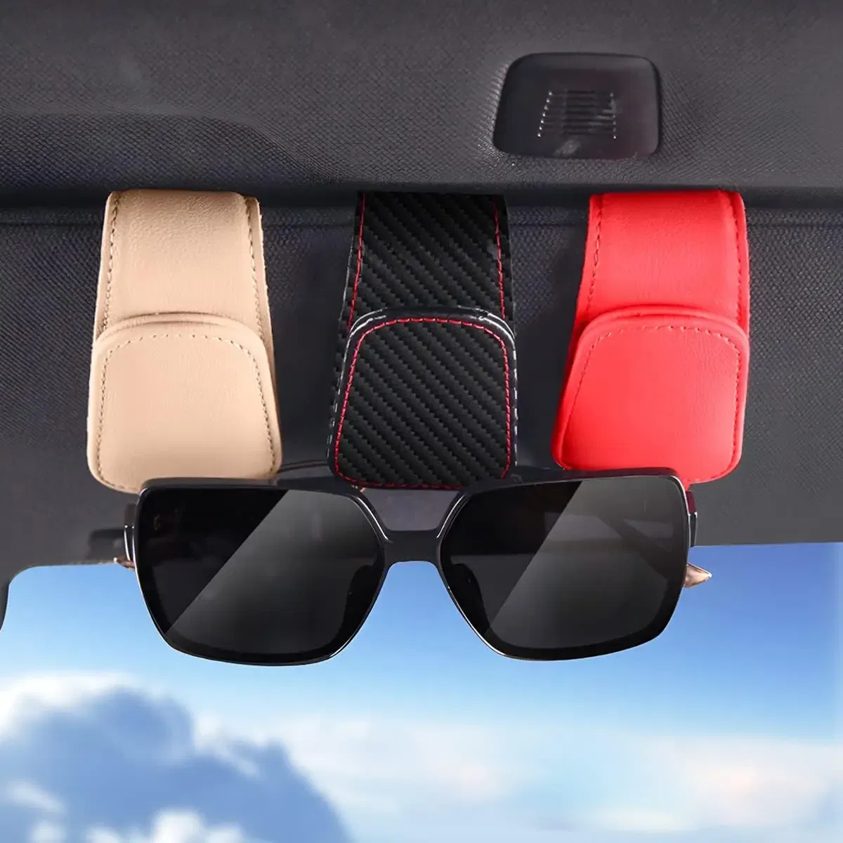 Color Name: Black - Sunglasses Holders for Car Sun Visor, Leather Eyeglasses Hanger Mounter, Magnetic Glasses Holder and Ticket Card Clip