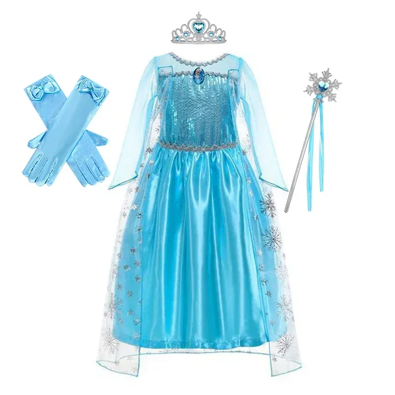Color: black, Kid Size: 2T - Disney Girls Cospaly Snow Queen Elsa Costumes Kids Carnival Party Prom Gown Robe-Playing Children Clothes Frozen Princess Dress