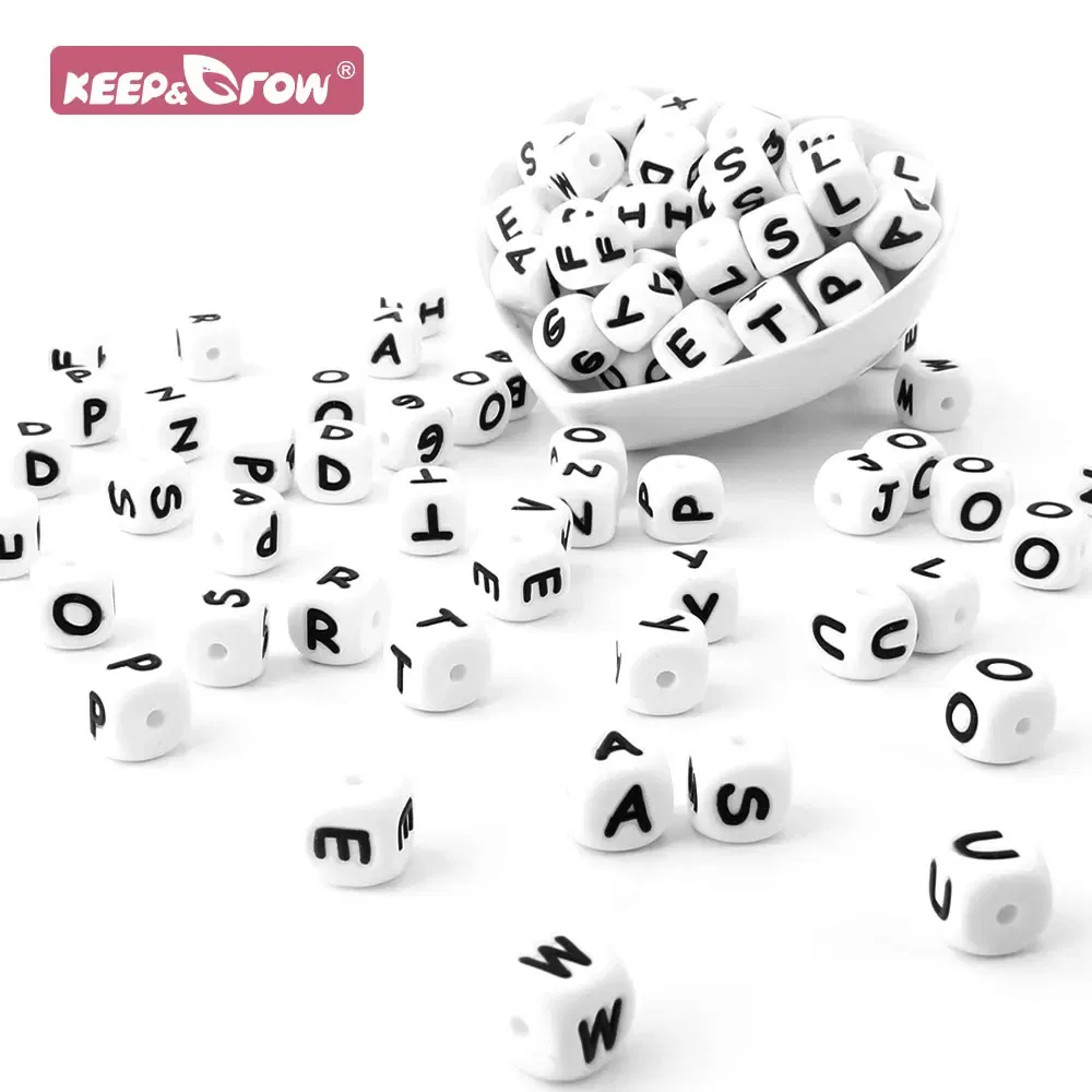 Color: VIOLET/?«?—?…° - 100Pcs Baby Teether 12mm Silicone Letters Beads Pacifier Clip Chain Personalized Name Letter Beads Teething Nursing Toy BPA Free