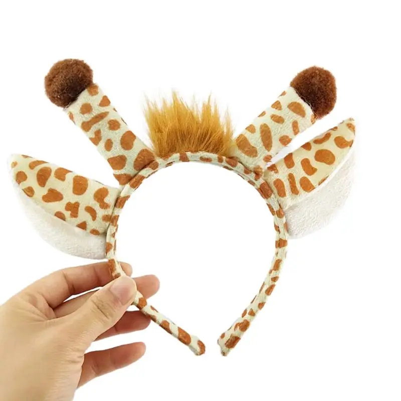 Color: GRAY - Plush Giraffes Headband Giraffes Ear HairBand Plush Giraffes Headband Party Cartoon HairBand Giraffes Headdress Birthday