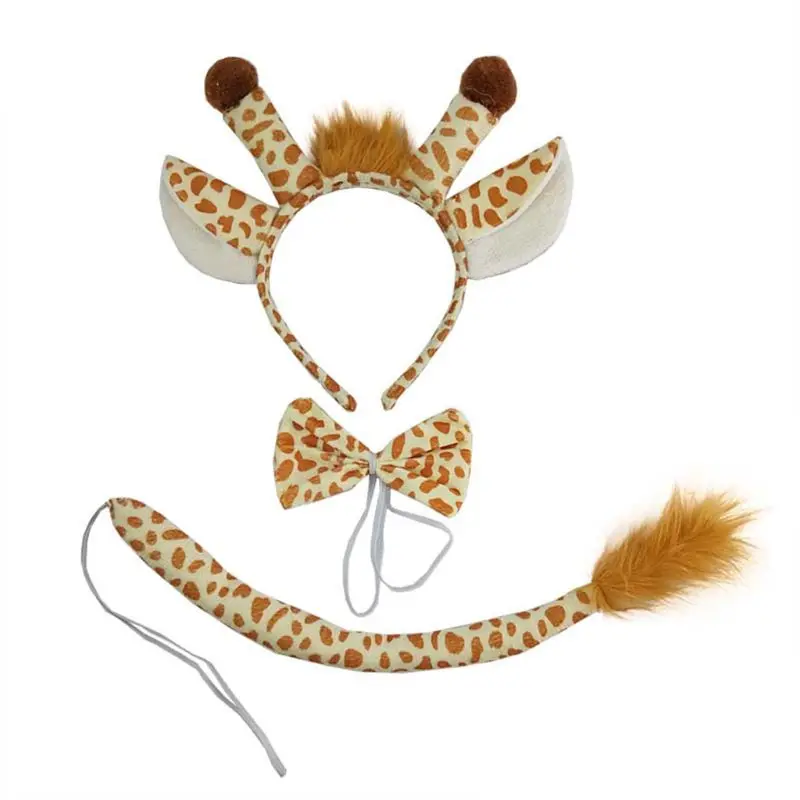 Color: GRAY - Plush Giraffes Headband Giraffes Ear HairBand Plush Giraffes Headband Party Cartoon HairBand Giraffes Headdress Birthday