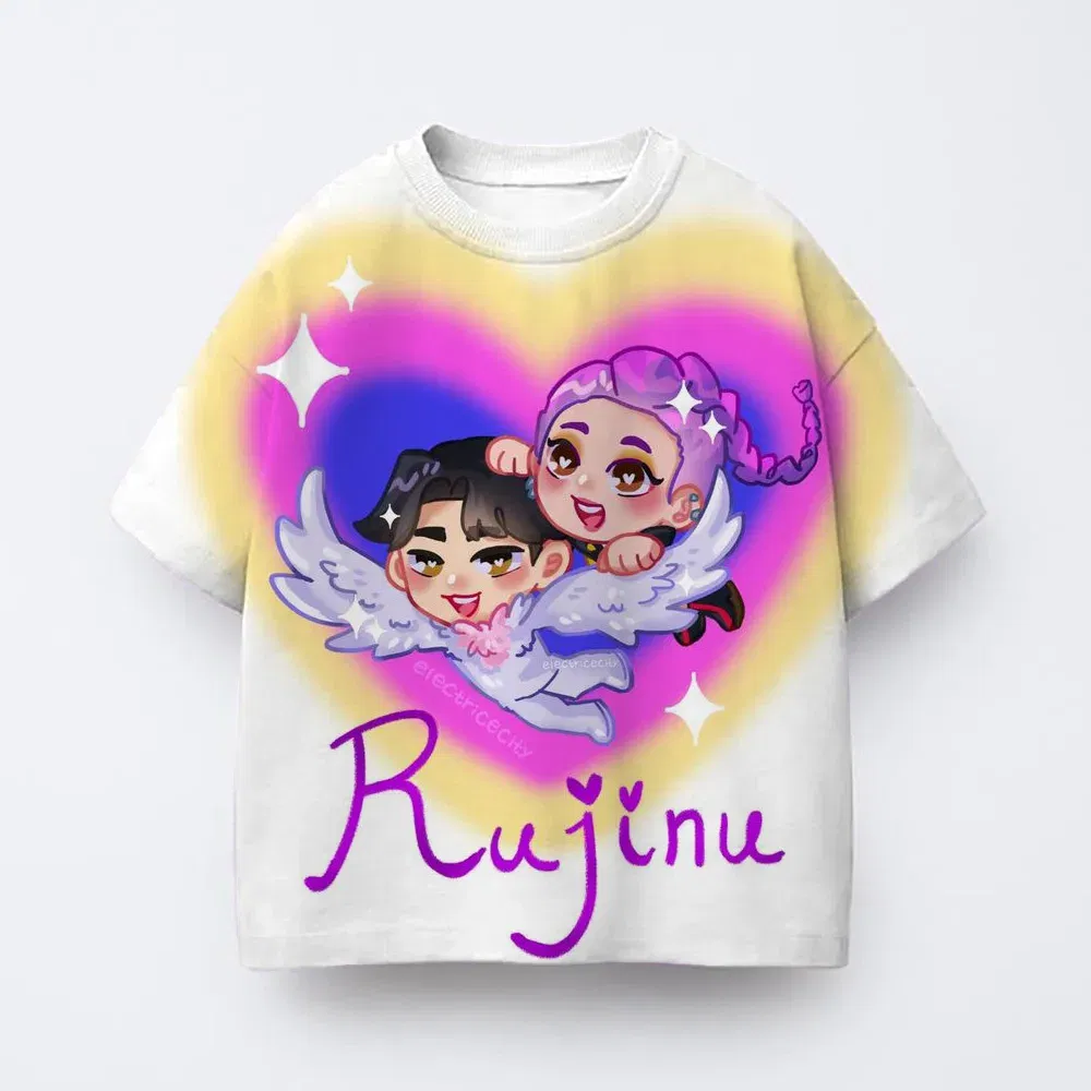 Color: GRAY, Kid Size: 4 - T-shirt anime Kpop witch hunting group 3D printing children's T-shirt fashion casual cartoon T-shirt girls' children's clothing