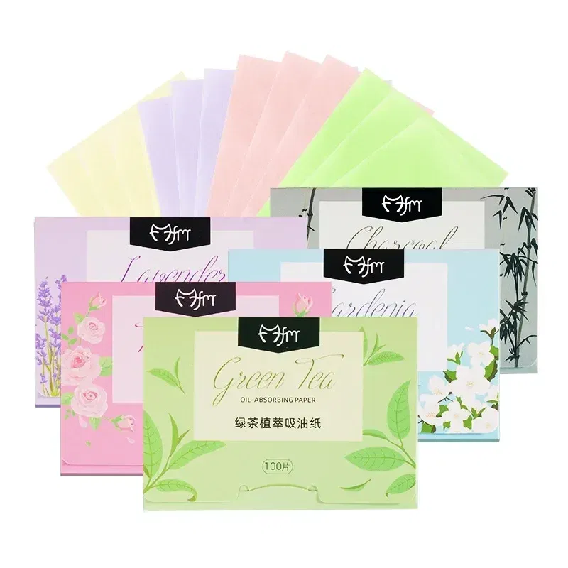 Color: Green - 100pcs/set Facial Oil Blotting Paper Matte Face Wipes Oil Control Oil-absorbing Face Cleaning Beauty Makeup Tools Accessories