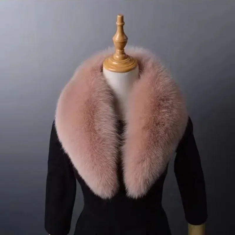 Color: Khaki, Size: L - Winter Real Fox Fur Collar Woman Furry Natural Raccoon Fur Scarf Shawls Luxury Neck Warmer Wraps For Coat Fur Scarves Large Size