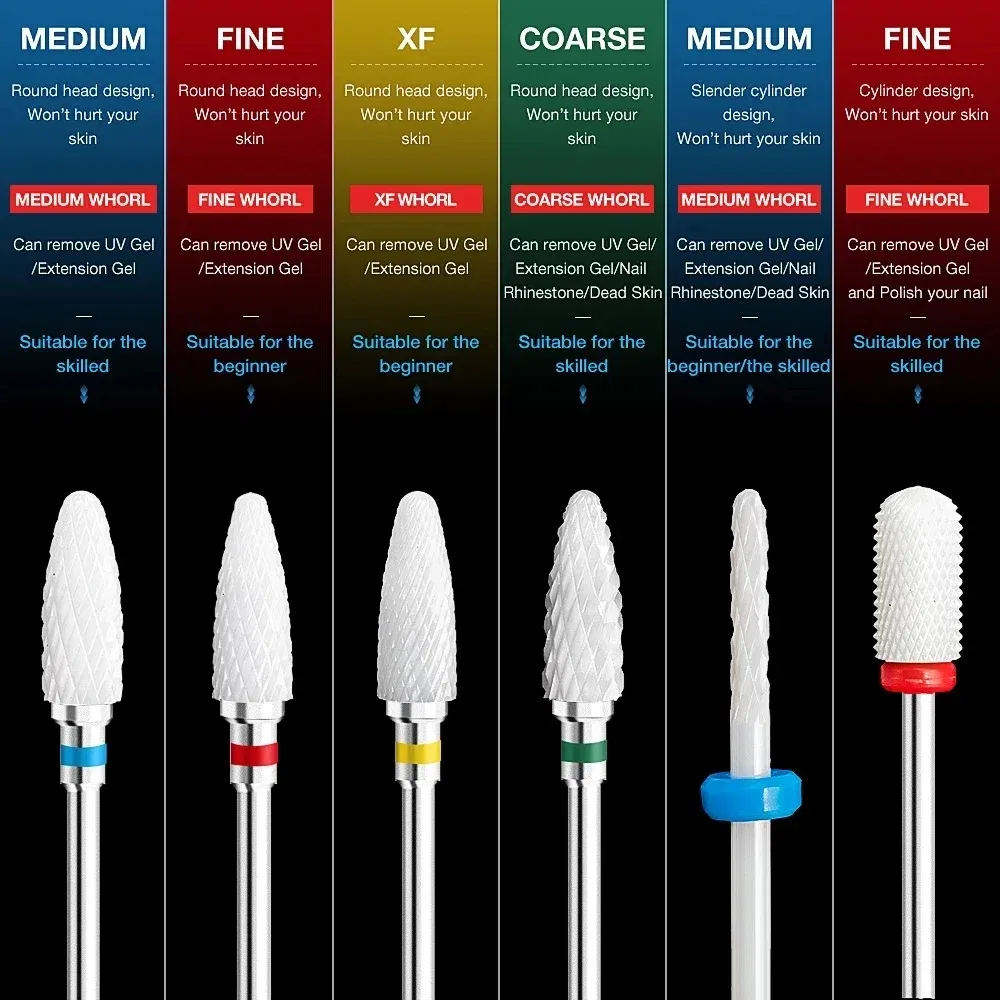 Color: PURPLE - Ceramic Carbide Nail Drill Bit Rotate Burr Milling Nail Cutter Bits Electric Drill Machine For Manicure Pedicure Tools