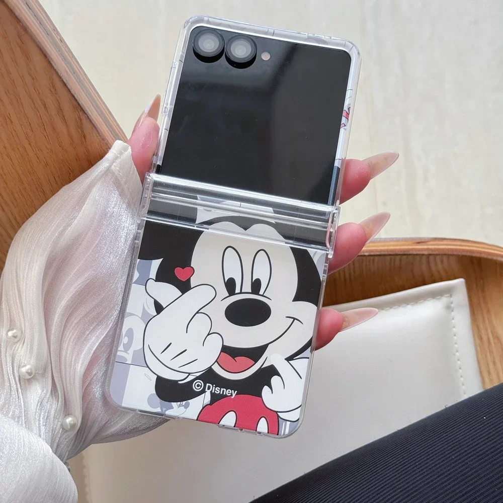 Material: aluminum, Color: Clear - Cute Cartoon Disney Mickey Minnie Mouse Phone Case For Samsung Galaxy Z Flip 7 6 5 4 3 Stand Holder Case Hard Cover With Lanyard