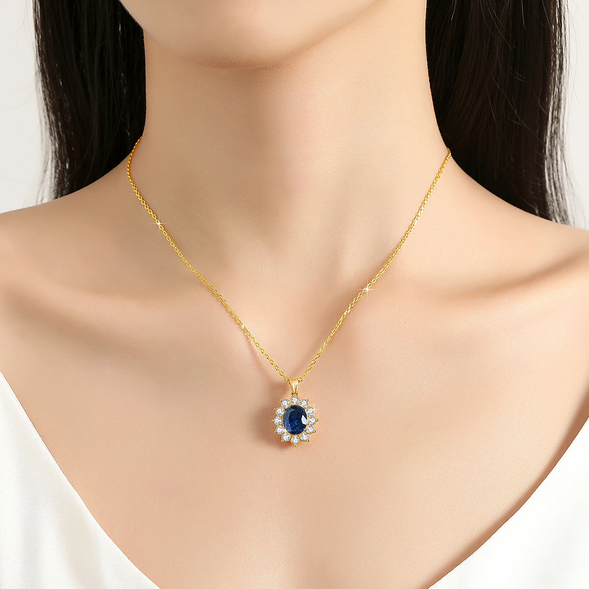 Gem Color: Black, Ships From: CHINA - Szjinao Real Blue Corundum18k Gold Necklace With Certificate Women Princess Kate Pendant K Gold Jewelry AU750 Stamp Wedding Gift