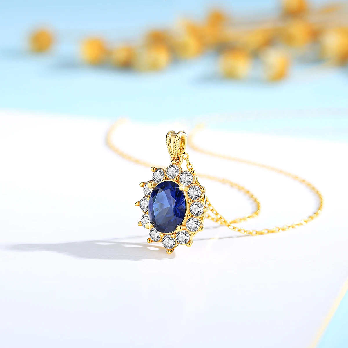 Gem Color: Black, Ships From: CHINA - Szjinao Real Blue Corundum18k Gold Necklace With Certificate Women Princess Kate Pendant K Gold Jewelry AU750 Stamp Wedding Gift